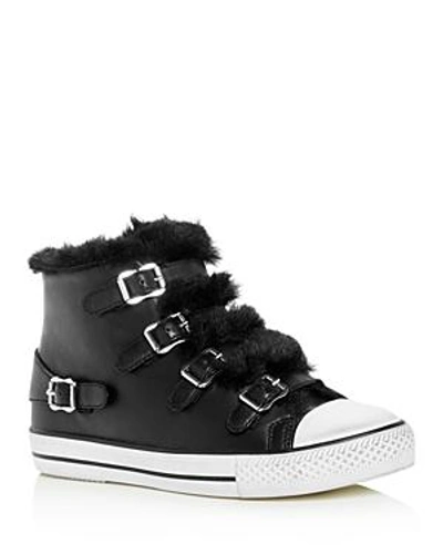 Shop Ash Women's Valko Leather & Faux-shearling High Top Sneakers In Black