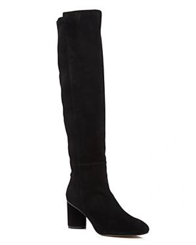 Shop Stuart Weitzman Women's Eloise 75 Almond Toe Suede Boots In Black
