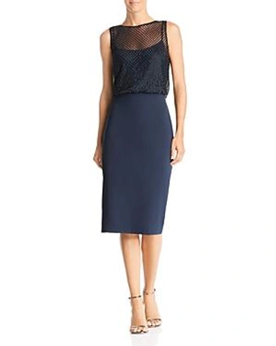 Shop Adrianna Papell Bead-embellished Dress In Midnight