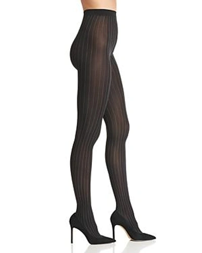 Shop Wolford Muriel Pinstripe Tights In Black/white