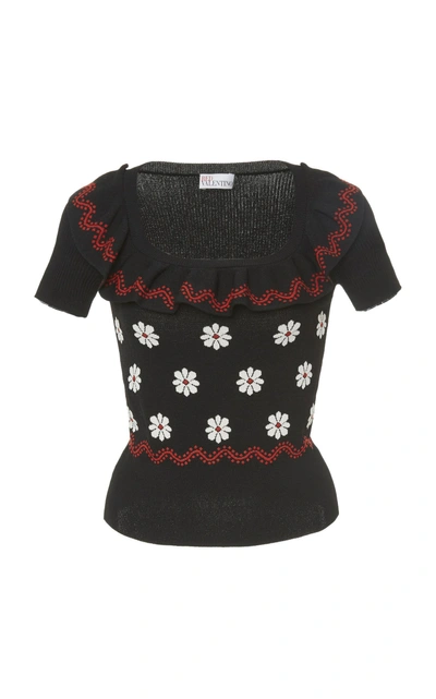 Shop Red Valentino Jacquard Knit Top In Black