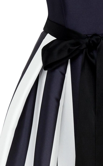 Shop Monique Lhuillier Strapless Striped Satin Ball Gown In Black/white