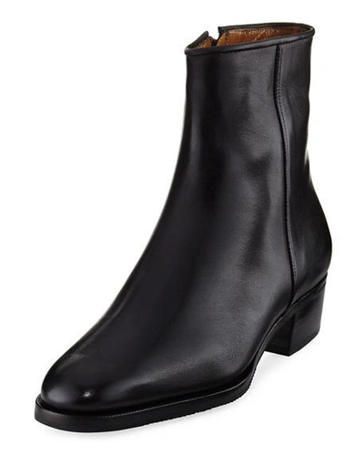 Shop Gravati Low-heel Leather Zip Ankle Boot In Black