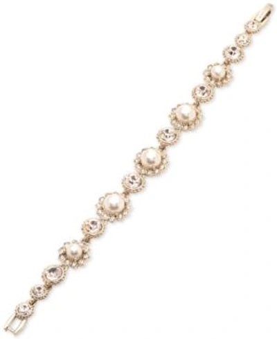 Shop Marchesa Gold-tone Imitation Pearl & Crystal Link Bracelet