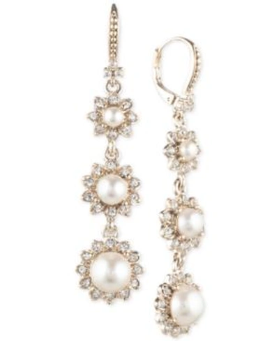 Shop Marchesa Gold-tone Imitation Pearl & Crystal Triple Drop Earrings