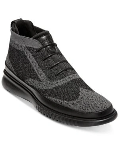 Shop Cole Haan Men's 2.zerogrand Stitchlite Water-resistant Chukkas Men's Shoes In Black Heathered Knit/white