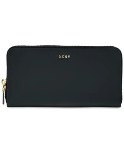 Shop Dkny Bryant Zip-around Leather Wallet, Created For Macy's In Black/gold