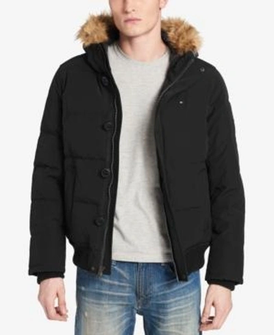 Shop Tommy Hilfiger Men's Short Colorblocked Parka With Faux-fur Trimmed Hood In Black