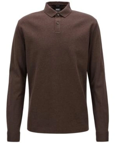 Shop Hugo Boss Boss Men's Regular/classic-fit Long-sleeve Cotton Polo In Ganache Brwon