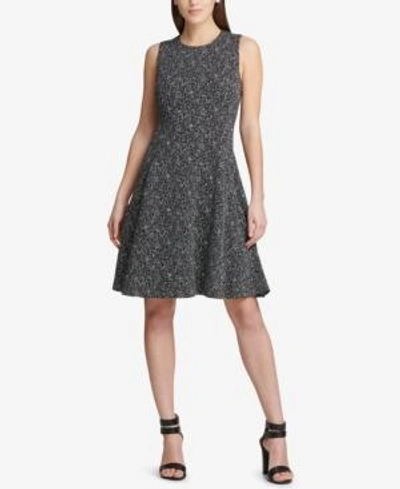 Shop Dkny Tweed Fit & Flare Dress, Created For Macy's In Black/cloud