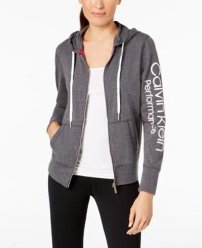 Shop Calvin Klein Performance Logo Zip Hoodie In Charcoal Grey