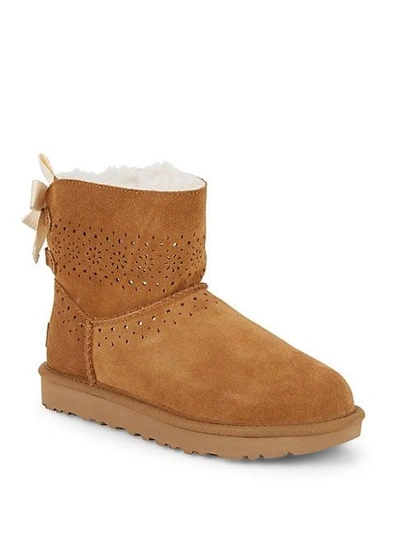 Shop Ugg Dae Sunshine Perforated Suede & Shearling Booties In Chestnut
