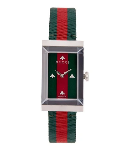 Shop Gucci G-frame Web Stripe Watch In Green