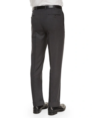 Shop Ermenegildo Zegna Men's Flat-front Regular-fit Wool Trousers In Charcoal