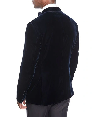 Shop Giorgio Armani Men's Velvet Two-button Jacket In Navy