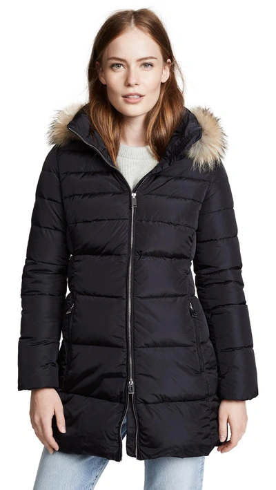 Shop Add Hooded Down Coat With Fur In Navy