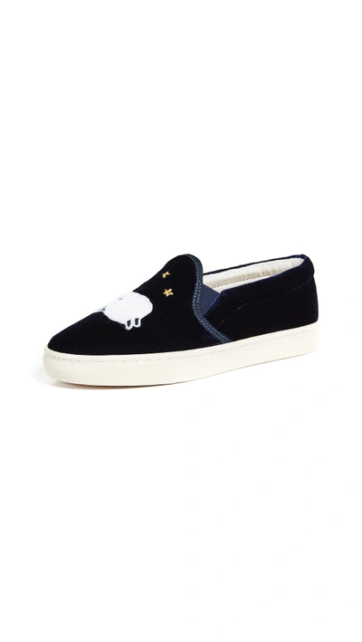 Shop Soludos Velvet Sheep Slip On Slippers In Midnight Blue