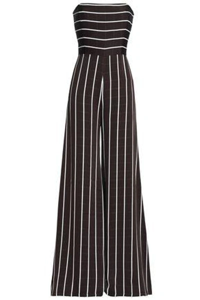 Shop Safiyaa Strapless Striped Satin-crepe Jumpsuit In Black