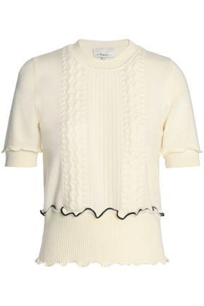 Shop 3.1 Phillip Lim / フィリップ リム 3.1 Phillip Lim Woman Ruffle-trimmed Pointelle-knit Wool-blend Sweater Ivory