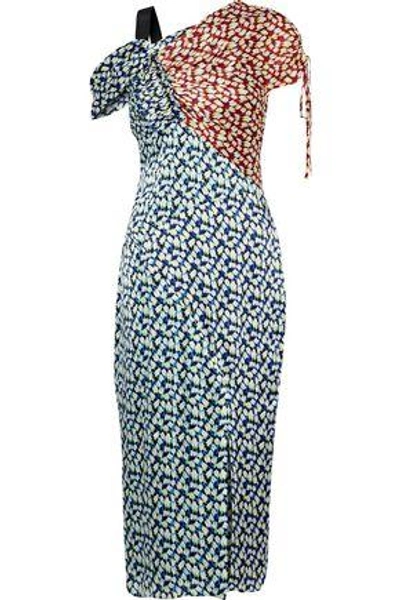 Shop Jason Wu Woman Asymmetric Paneled Printed Silk-georgette Dress Light Blue