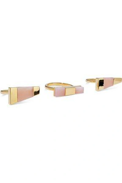 Shop Noir Jewelry Radiancy Set Of Three 14-karat Gold-plated Resin Rings