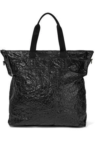 Shop Rick Owens Woman Crinkled Coated Cotton-canvas Tote Black