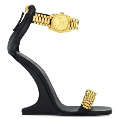 Shop Giuseppe Zanotti Sculpted Sandals With "watch" Detail Gzxcowan In Black