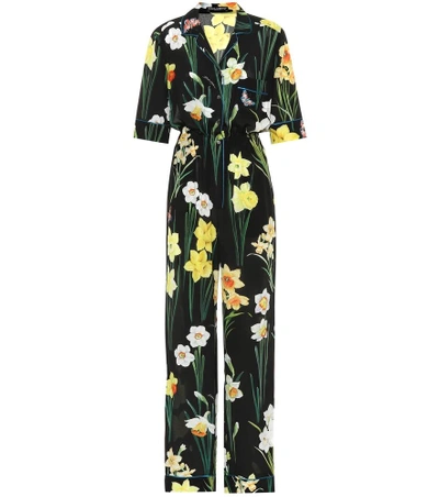 Shop Dolce & Gabbana Floral Silk Jumpsuit In Black