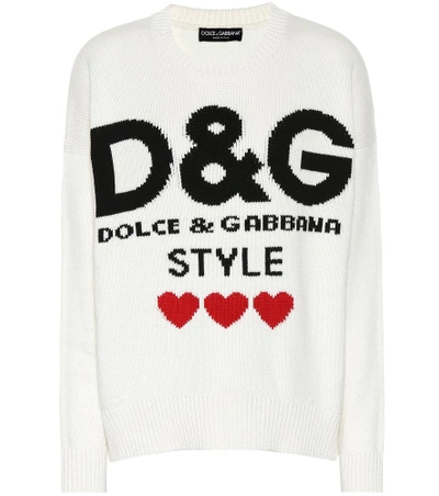 Shop Dolce & Gabbana Intarsia Cashmere Sweater In White