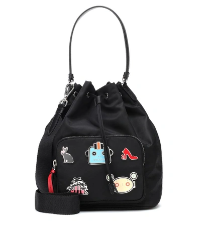 Shop Prada Embellished Bucket Bag In Black