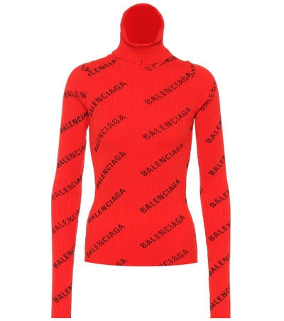 Shop Balenciaga Logo Intarsia Hoodie In Red