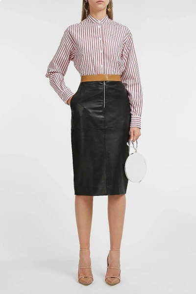 Shop Victoria Beckham Contrast Waistband Leather Pencil Skirt In Black
