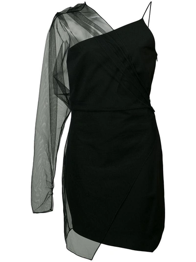 Shop Cushnie Sheer Sleeve Dress In Black