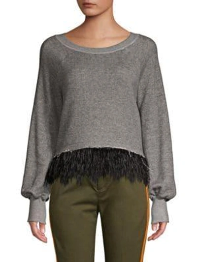 Shop Le Superbe Super Fine Feather-hem Sweater In Dark Heather Ostrich