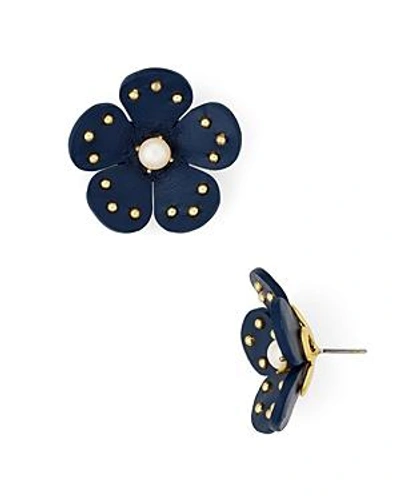 Shop Kate Spade New York Leather Flower Stud Earrings In Navy/multi