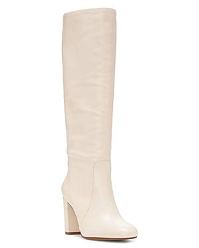 Shop Vince Camuto Women's Sessily Round Toe Slouchy High-heel Boots - 100% Exclusive In Vanilla Leather