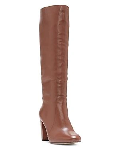 Shop Vince Camuto Women's Sessily Round Toe Slouchy High-heel Boots - 100% Exclusive In Brown Leather