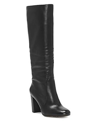 Shop Vince Camuto Women's Sessily Round Toe Slouchy High-heel Boots - 100% Exclusive In Black Leather