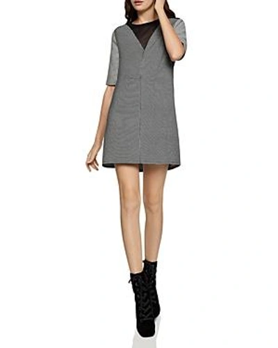 Shop Bcbgeneration Chiffon-inset Windowpane Dress In Black/combo