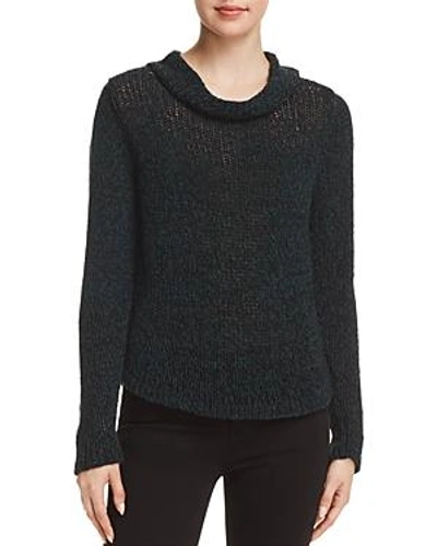Shop Eileen Fisher Marled-knit Cowl-neck Sweater In Pine/black