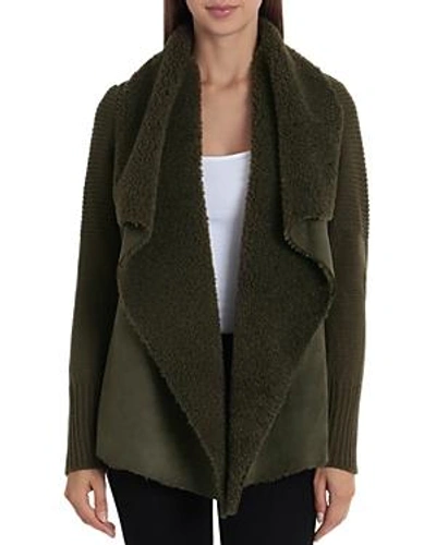 Shop Bagatelle Draped Faux-shearling Sweater Jacket In Olive