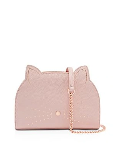 Shop Ted Baker Kirstie Cat Medium Leather Shoulder Bag In Light Pink/rose Gold
