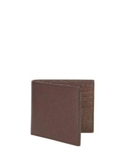 Shop Thom Browne Pebble-grain Leather Bi-fold Wallet In Dark Brown