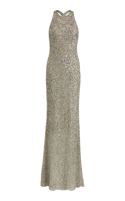 Shop Ralph Lauren Grayden Bead-embellished Gown In Grey