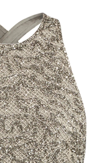 Shop Ralph Lauren Grayden Bead-embellished Gown In Grey