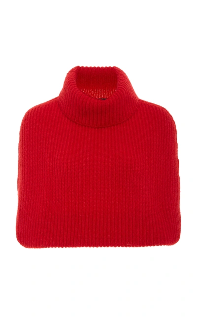 Shop Sally Lapointe Cropped Mohair Turtleneck Cape In Red