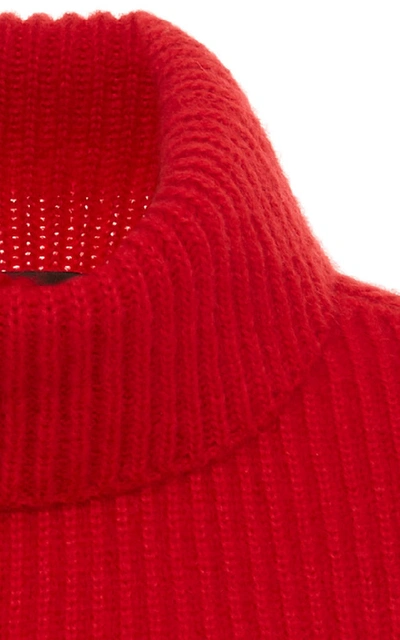 Shop Sally Lapointe Cropped Mohair Turtleneck Cape In Red