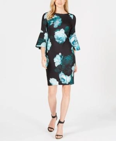 Shop Calvin Klein Bell-sleeve Sheath Dress In Malachite Multi