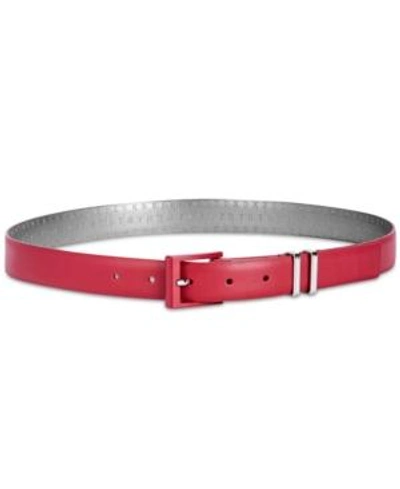 Shop Dkny Double-keeper Leather Belt, Created For Macy's In Red/silver