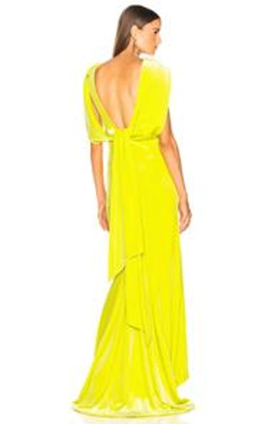 Shop Brandon Maxwell Velvet Drape Back Gown In Yellow In Lime